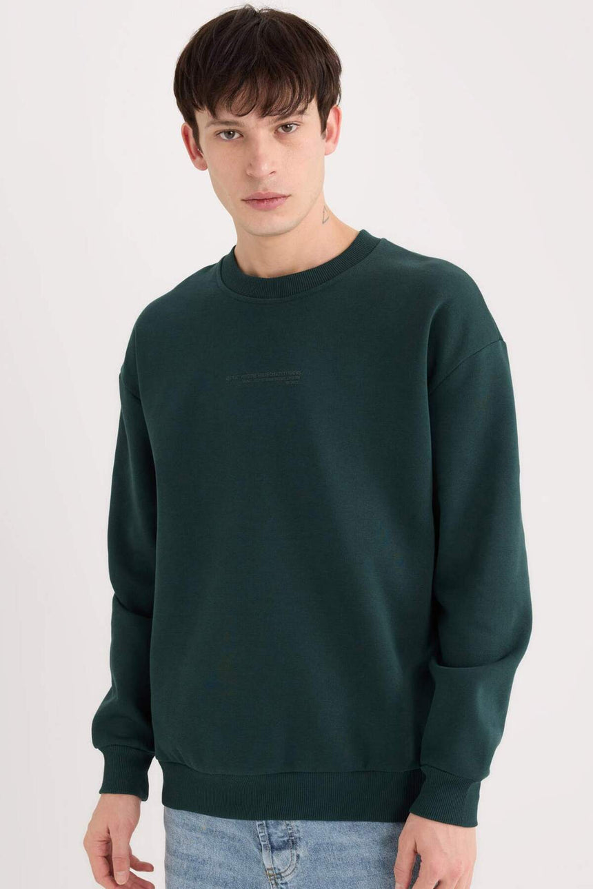 Defacto Erkek Sweat Shirt X8282Az - Koyu Yeşil