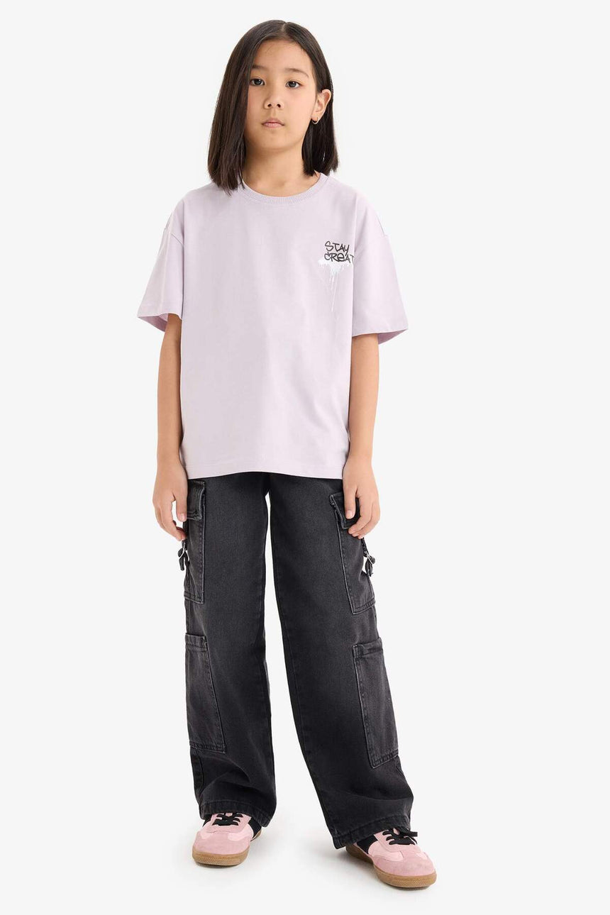 Defacto Çocuk Short Sleeve T-Shirt E0357A8 - Açık Lila