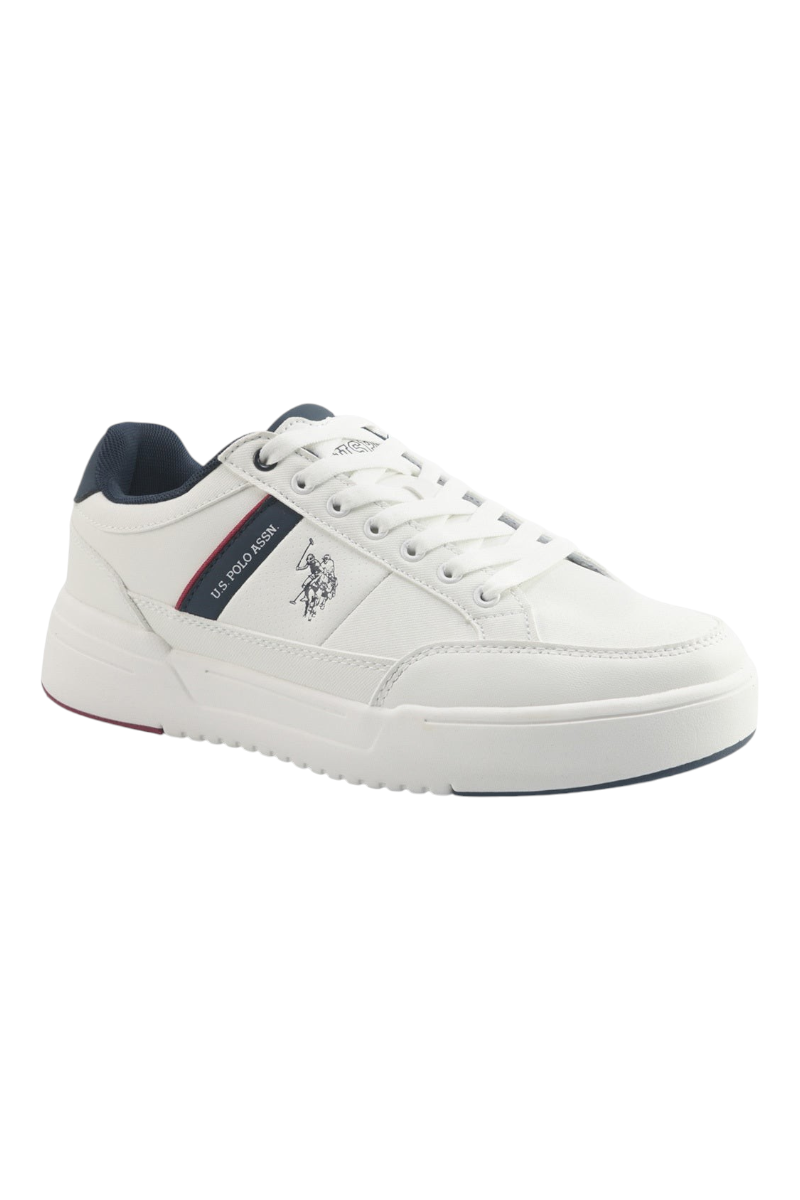 Sporline U.S. Polo Assn. beyaz renkli, tekstil ve suni deri detaylı, yan kısmında logo baskılı erkek sneaker ayakkabı