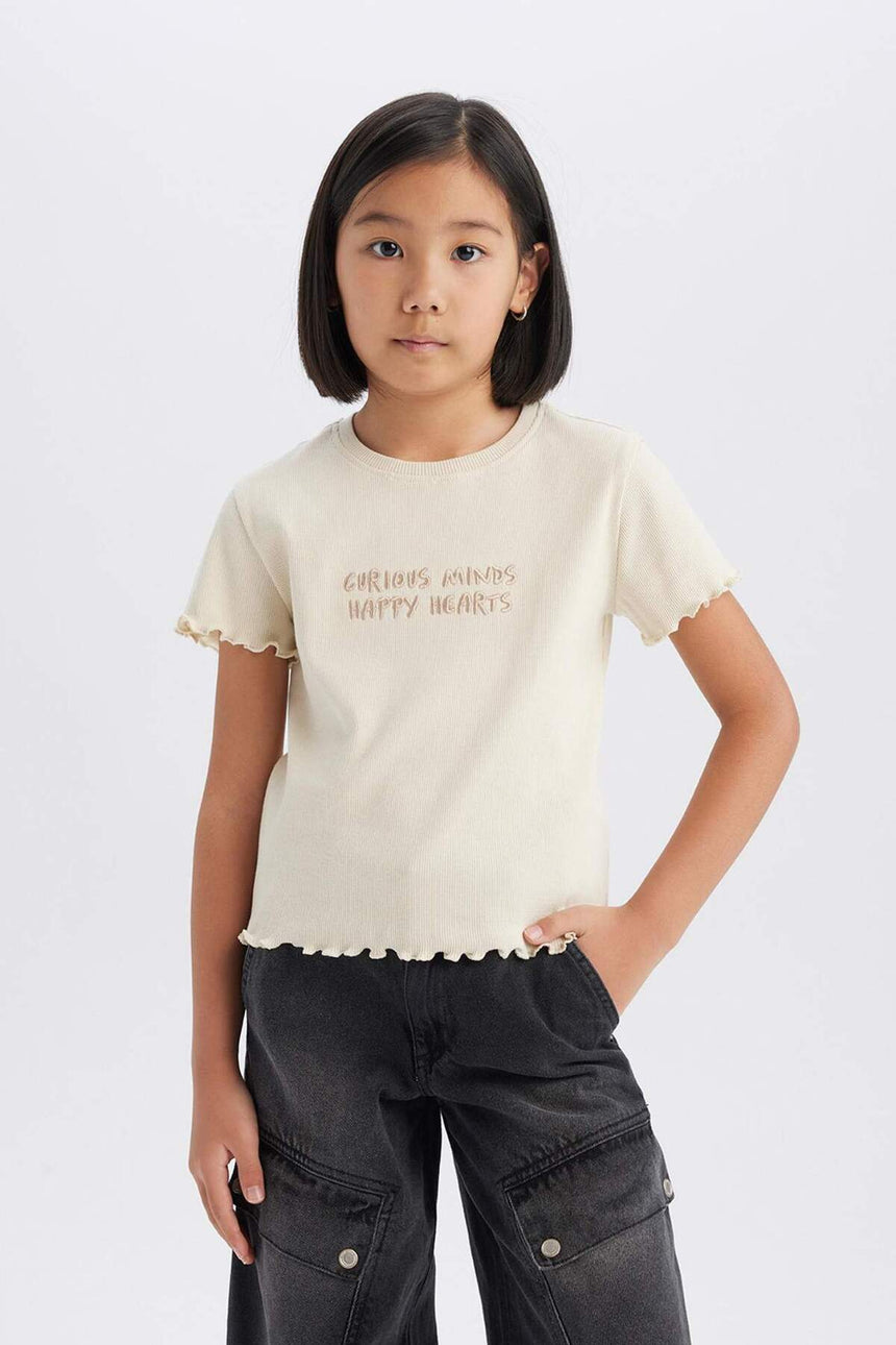 DeFacto Çocuk Slim Fit Kısa Kollu T-Shirt B6689A8 - Açık Gri Bej