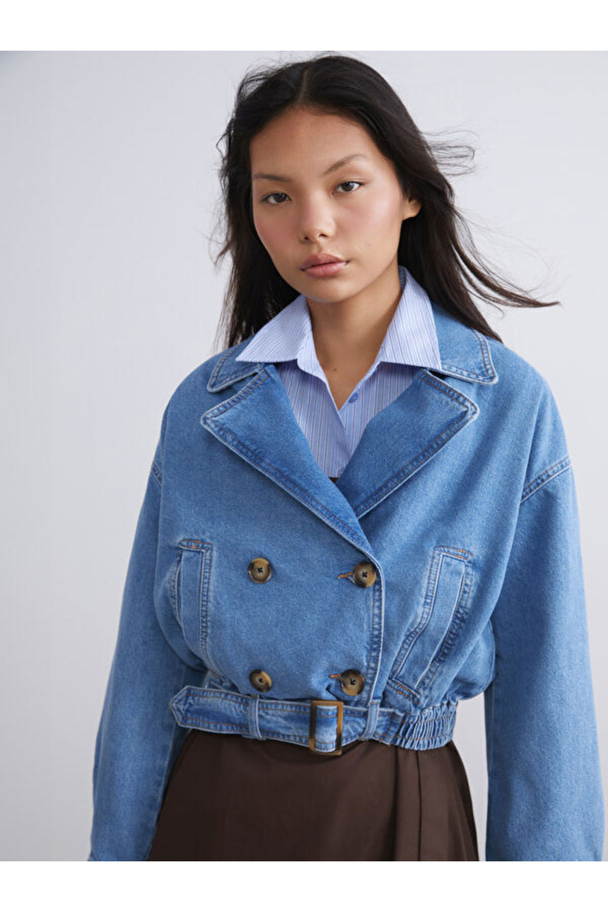 LC Waikiki Kadın Oversize Ceket W5LK73B8 - İndigo Mavi