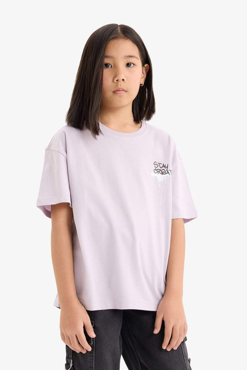 DeFacto Çocuk Relaxed Kısa Kollu T-Shirt E0357A8 - Açık Lila
