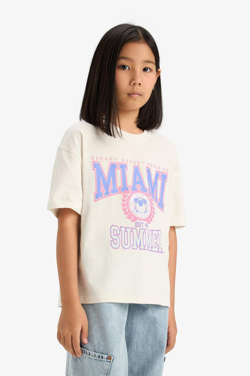 DeFacto Çocuk Oversize Kısa Kollu T-Shirt E0386A8 - Ekru
