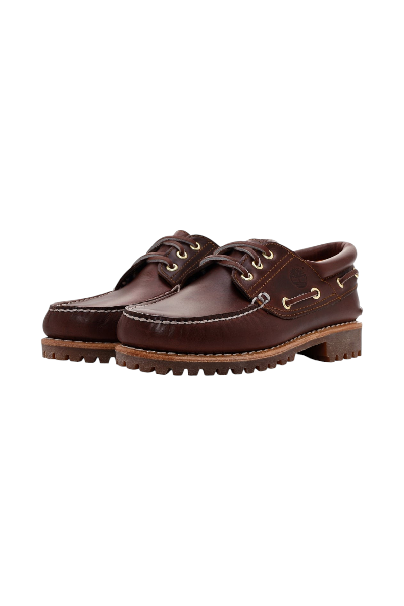 Sporline Timberland Authentic koyu kırmızı deri erkek tekne ayakkabısı, kalın tırtıklı tabanlı klasik tasarım
