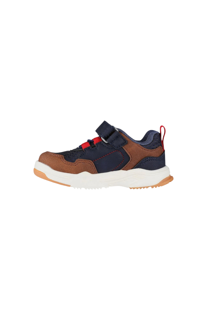 Sporline Vicco lacivert ve kahverengi tekstil çocuk sneaker, cırt cırtlı tasarım ve beyaz tabanlı spor ayakkabı