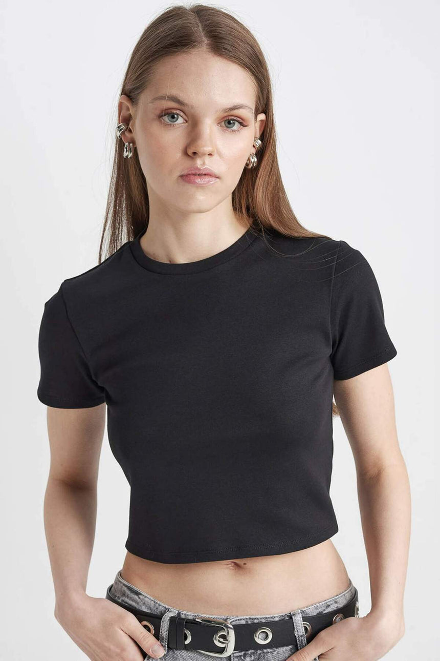Defacto Kadın Short Sleeve T-Shirt T9631Az - Siyah