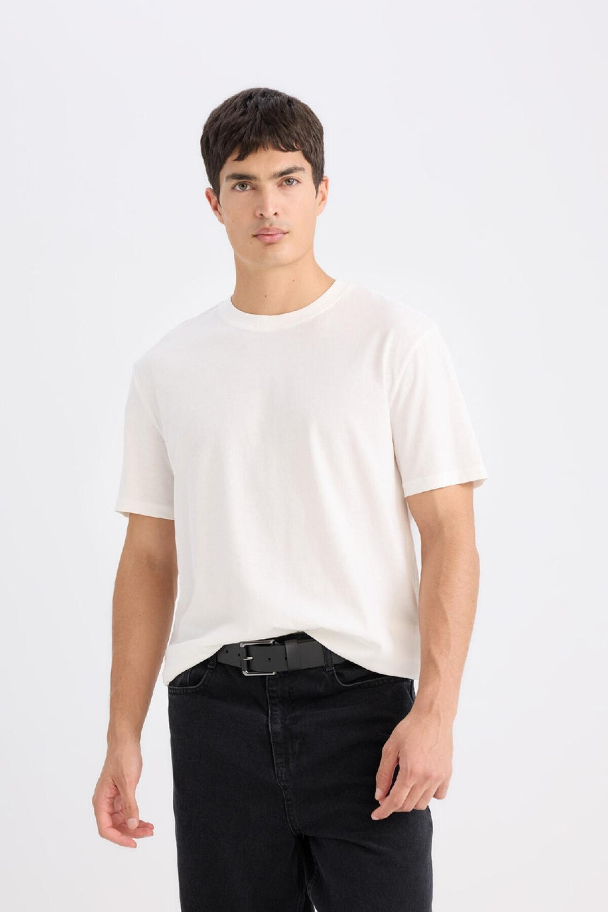 DeFacto V7699AZ Erkek T-Shirt - Kırık Beyaz