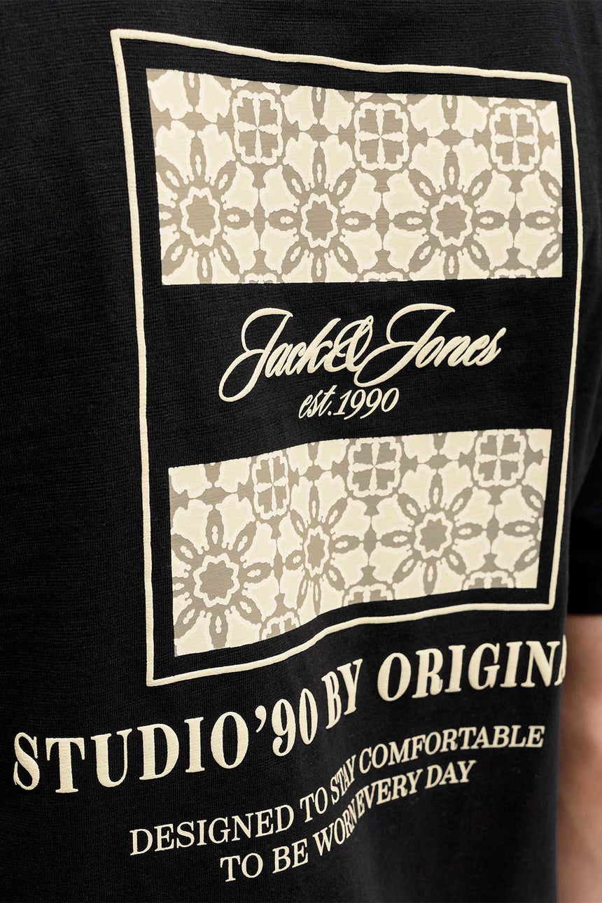 JACK&JONES JORCASSIS AOP ELEMENT TEE SS CN PLS 12297128 - Siyah