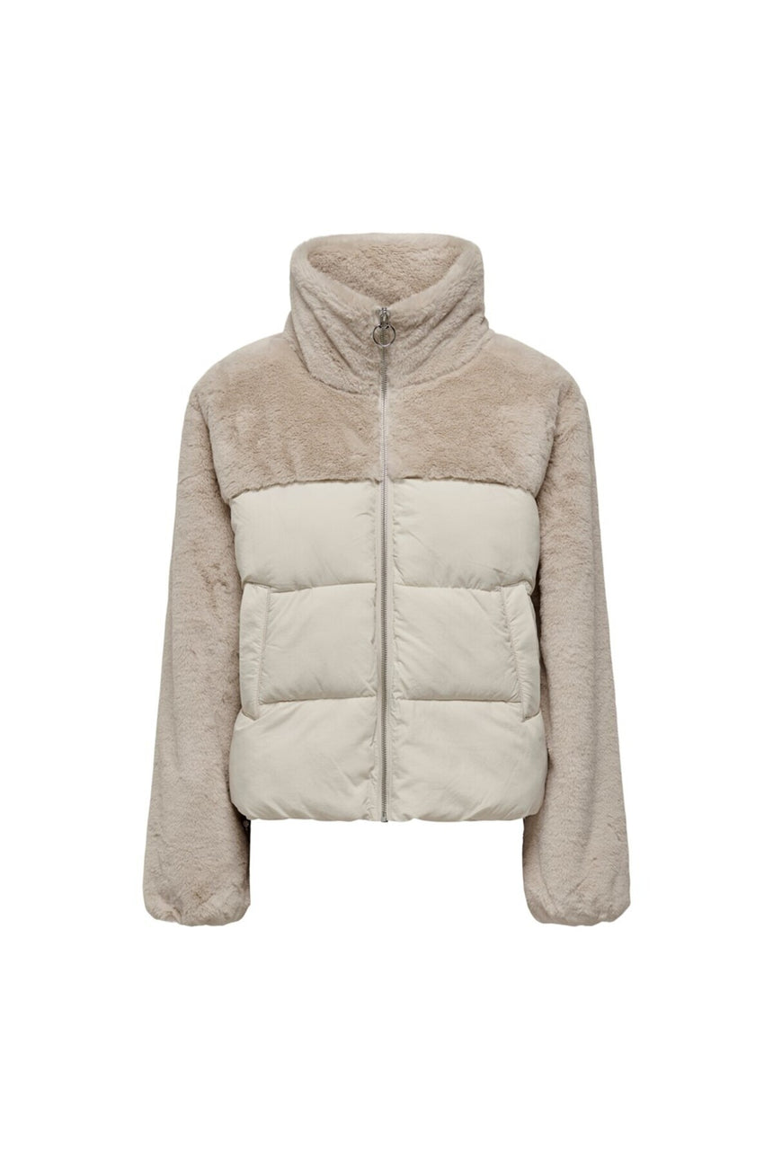 only onlwanja fur puffer mix jacket cc otw 15292945 - Bej/ Açık Gri