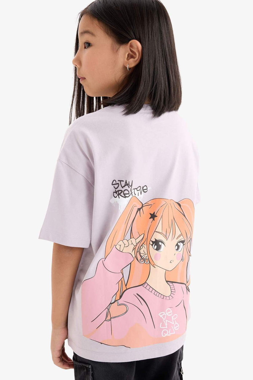DeFacto Çocuk Relaxed Kısa Kollu T-Shirt E0357A8 - Açık Lila