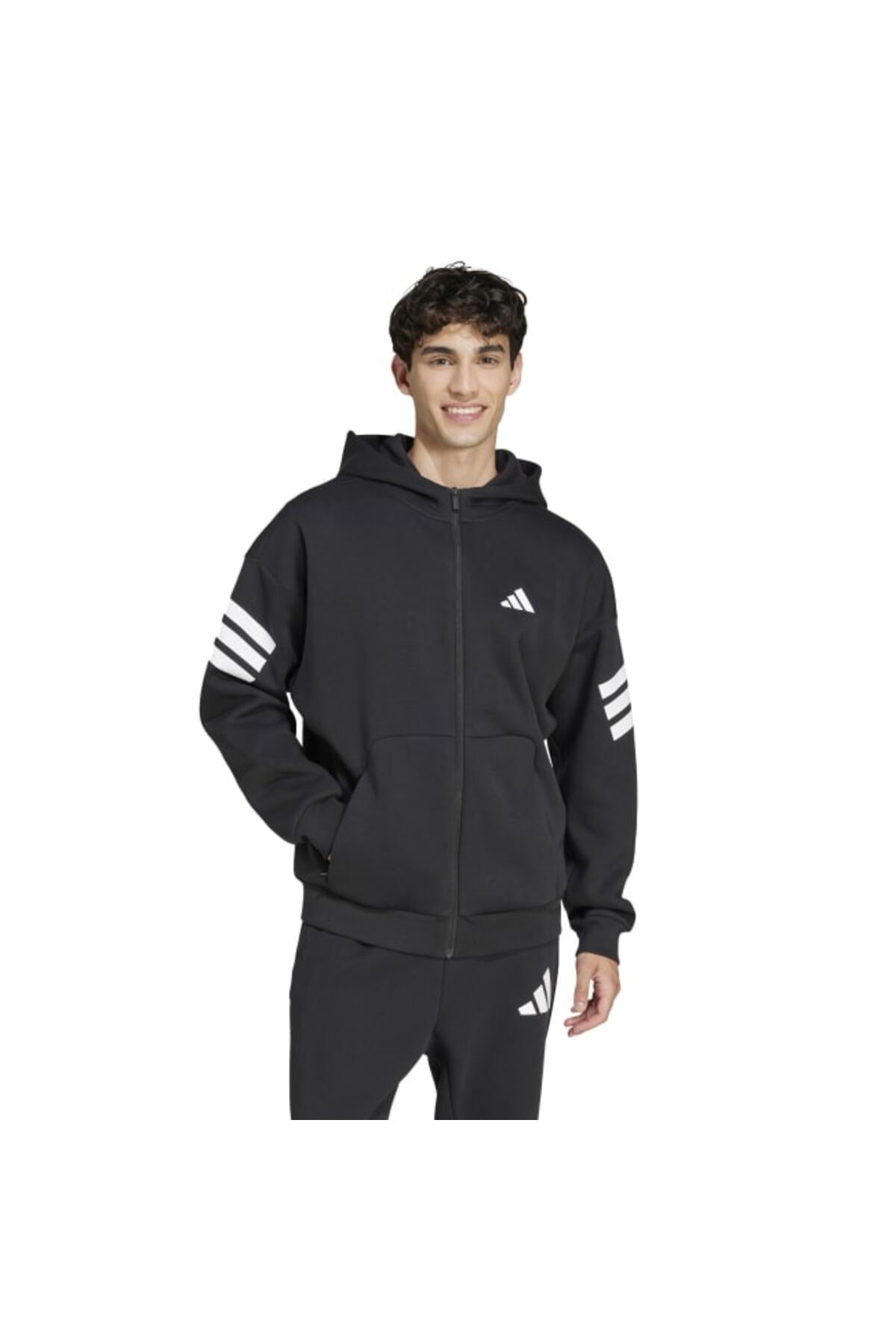 adidas Future Icons 3-Stripes Erkek Kapüşonlu Sweatshirt JD4827 - Siyah