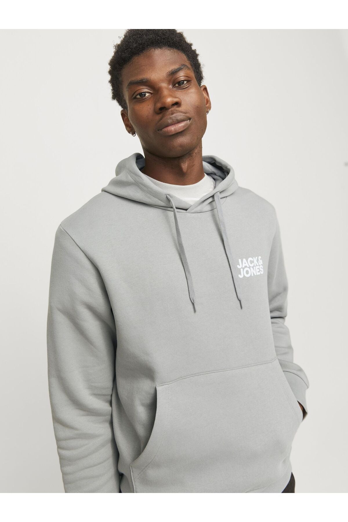 Jack & Jones Corp Logo Erkek Kapüşonlu Sweatshirt 12152840 - Gri