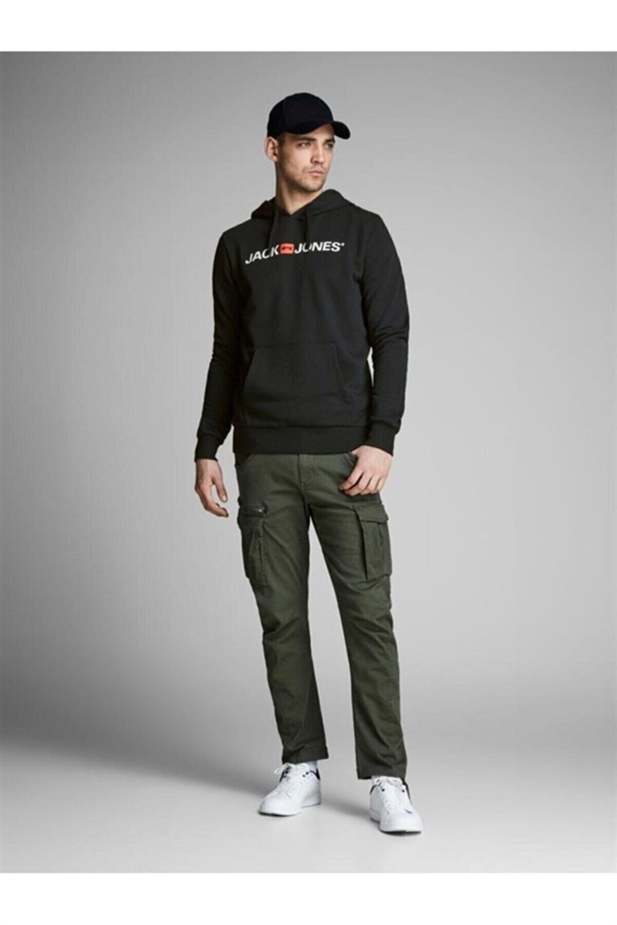 Jack & Jones Corp Old Logo Erkek Kapüşonlu Sweatshirt 12137054 - Siyah