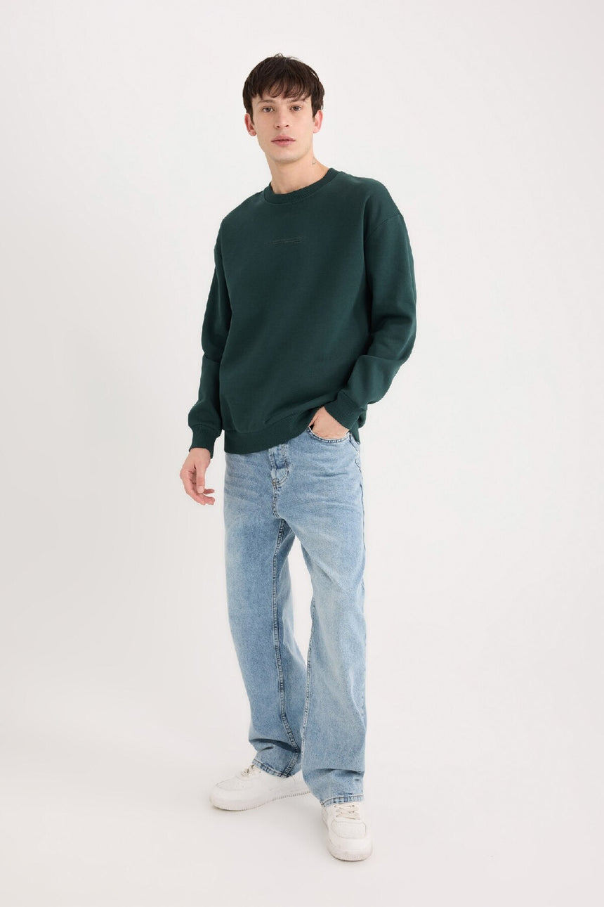 Defacto Erkek Sweat Shirt X8282Az - Koyu Yeşil