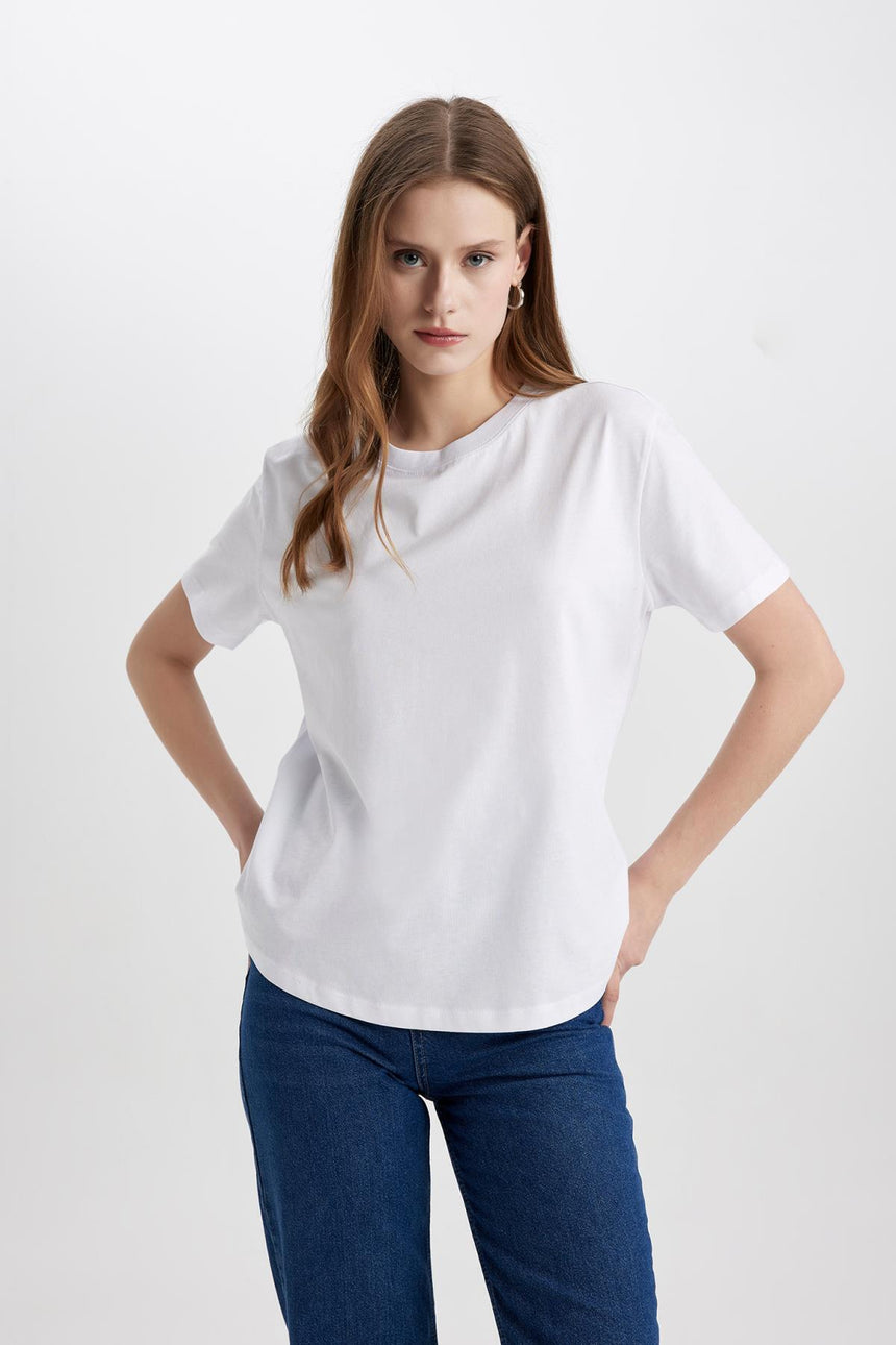 DeFacto W9584AZ Kadın T-Shirt - Mor Beyaz