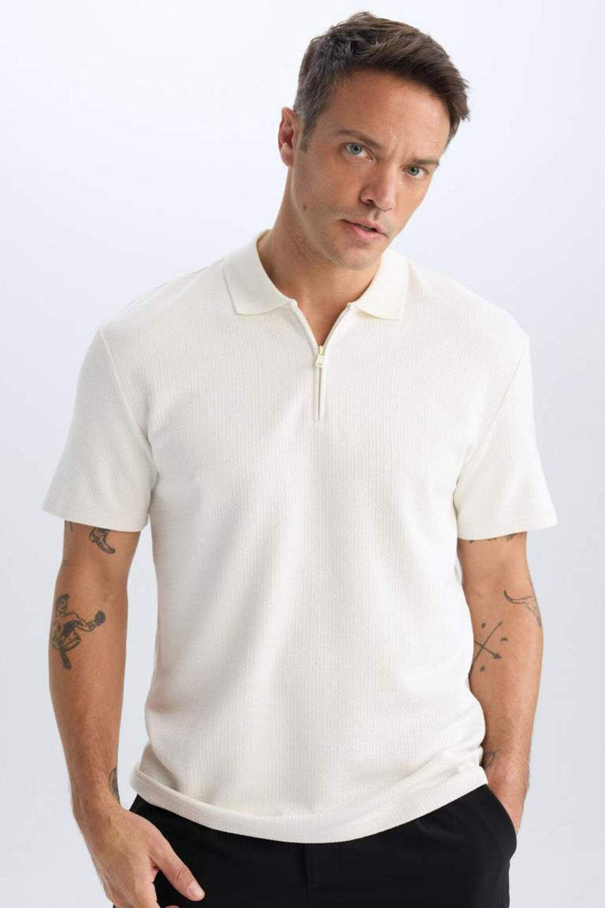 Defacto Erkek Short Sleeve Polo T-Shirt D7227AX - Kırık Beyaz