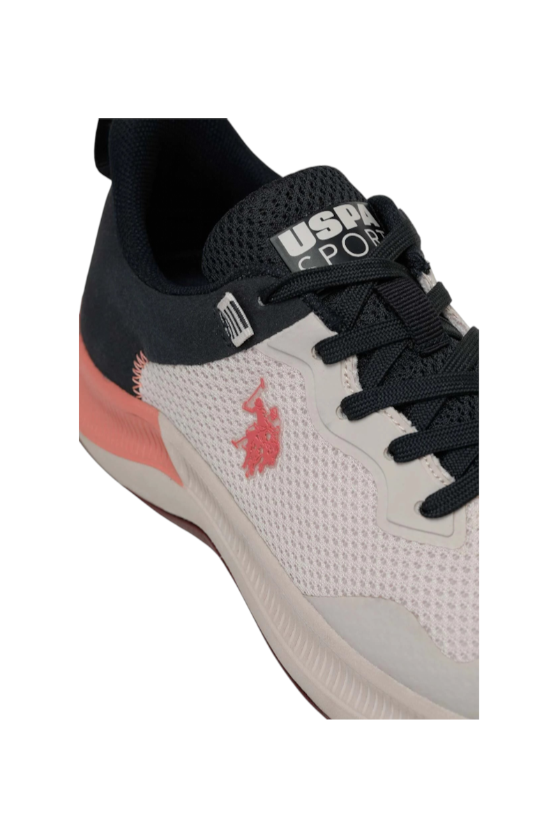 Sporline U.S. Polo Assn. pudra pembe ve lacivert detaylı, tekstil malzemeden üretilmiş kadın spor ayakkabı