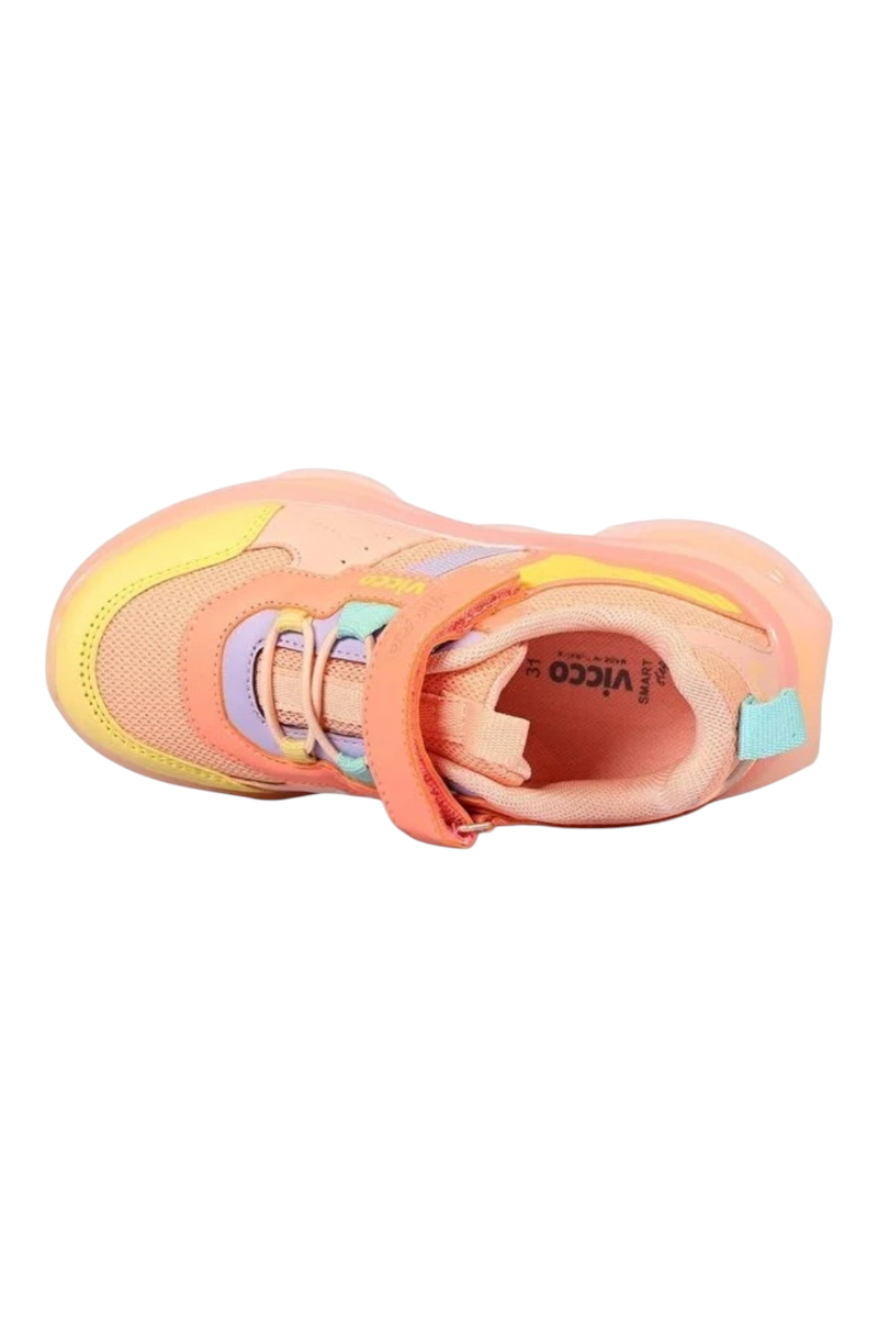 Sporline Vicco pudra pembe çocuk sneaker, tekstil ve PVC malzemeli, cırt cırtlı, renkli detaylı spor ayakkabı.