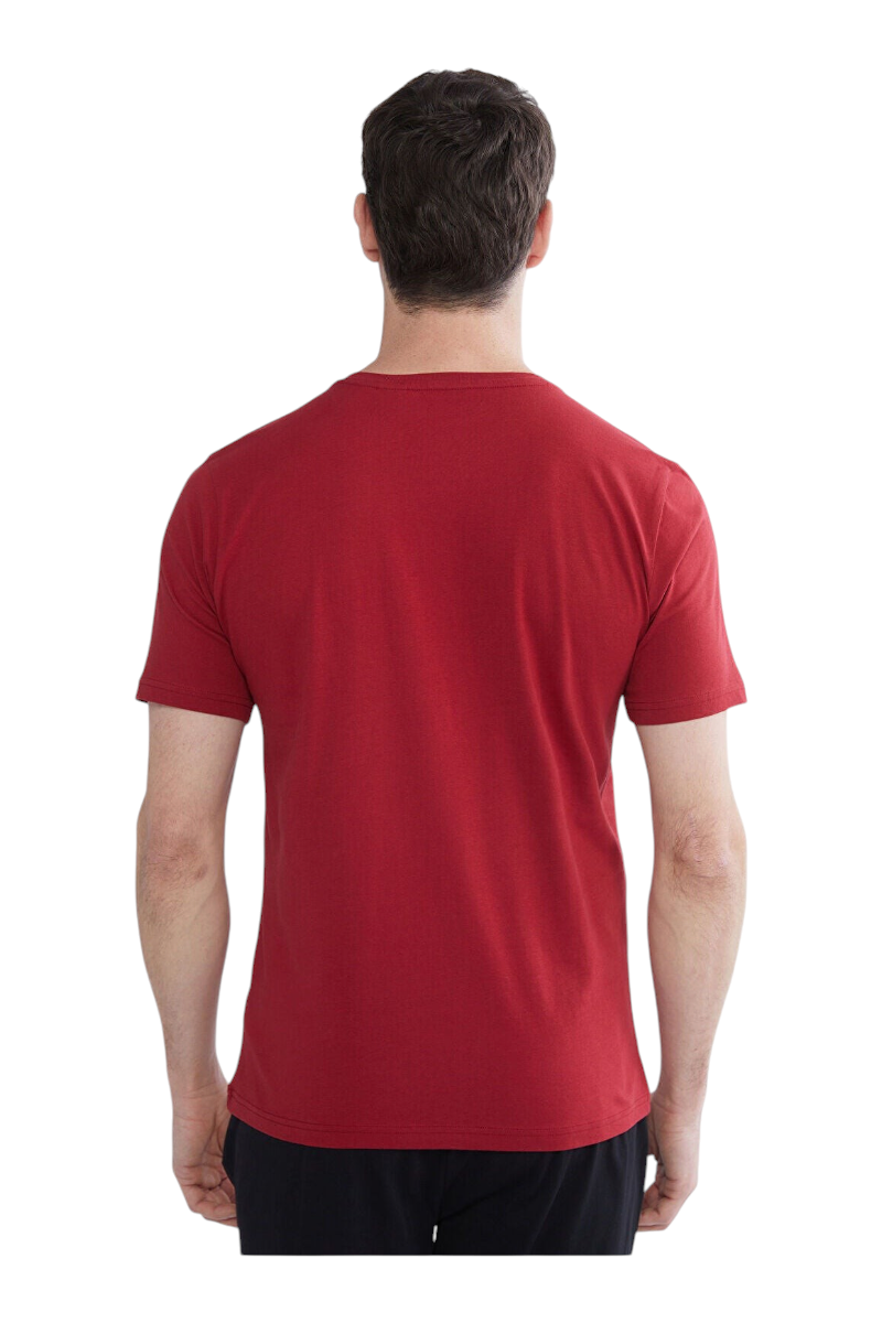 Sporline LC Waikiki erkek kırmızı kısa kollu pijama üstü, regular kesim, pamuk karışımlı kumaş, sırt görünümü