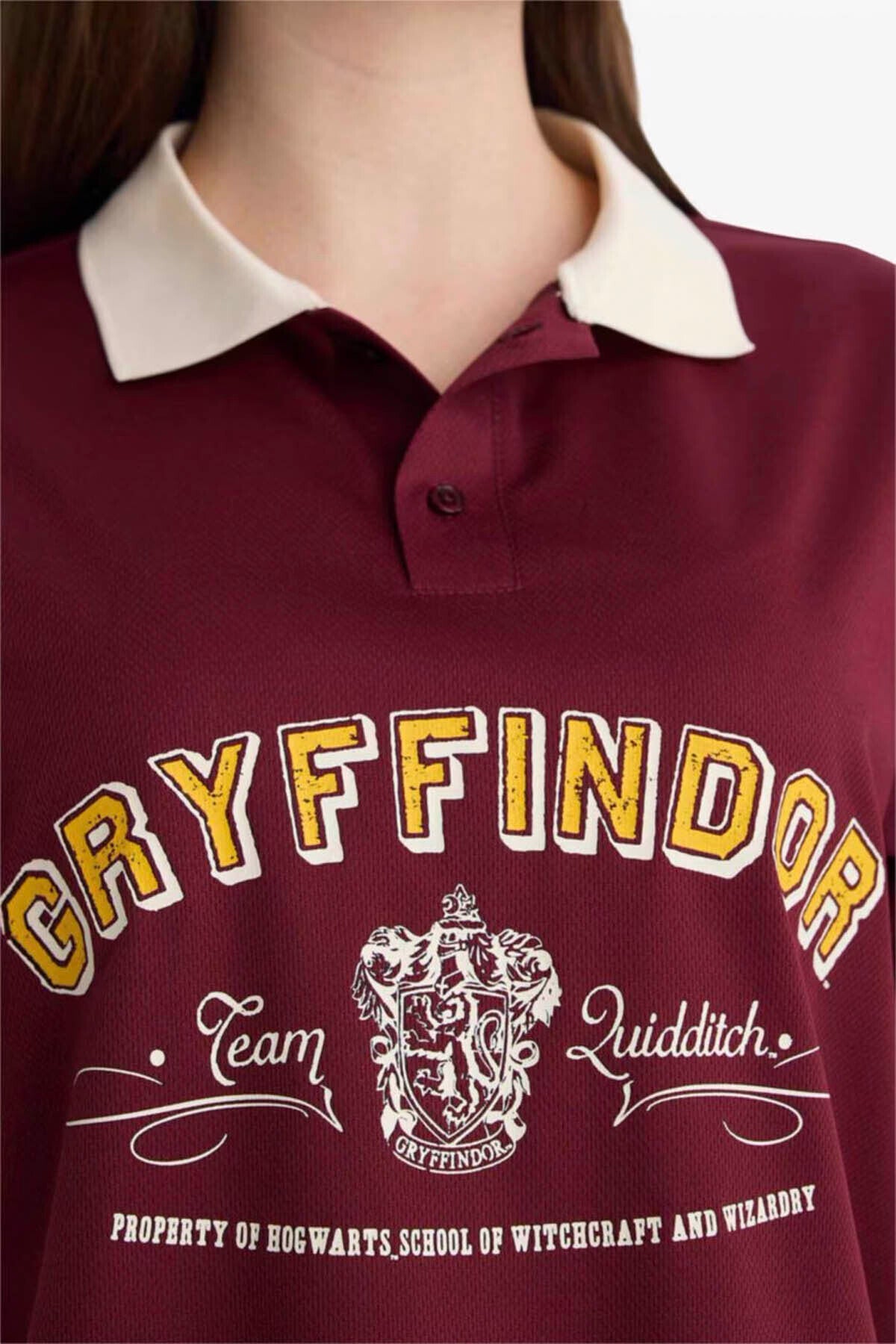 DeFacto Harry Potter Kadın Polo Yaka T-Shirt G0820AX - Bordo