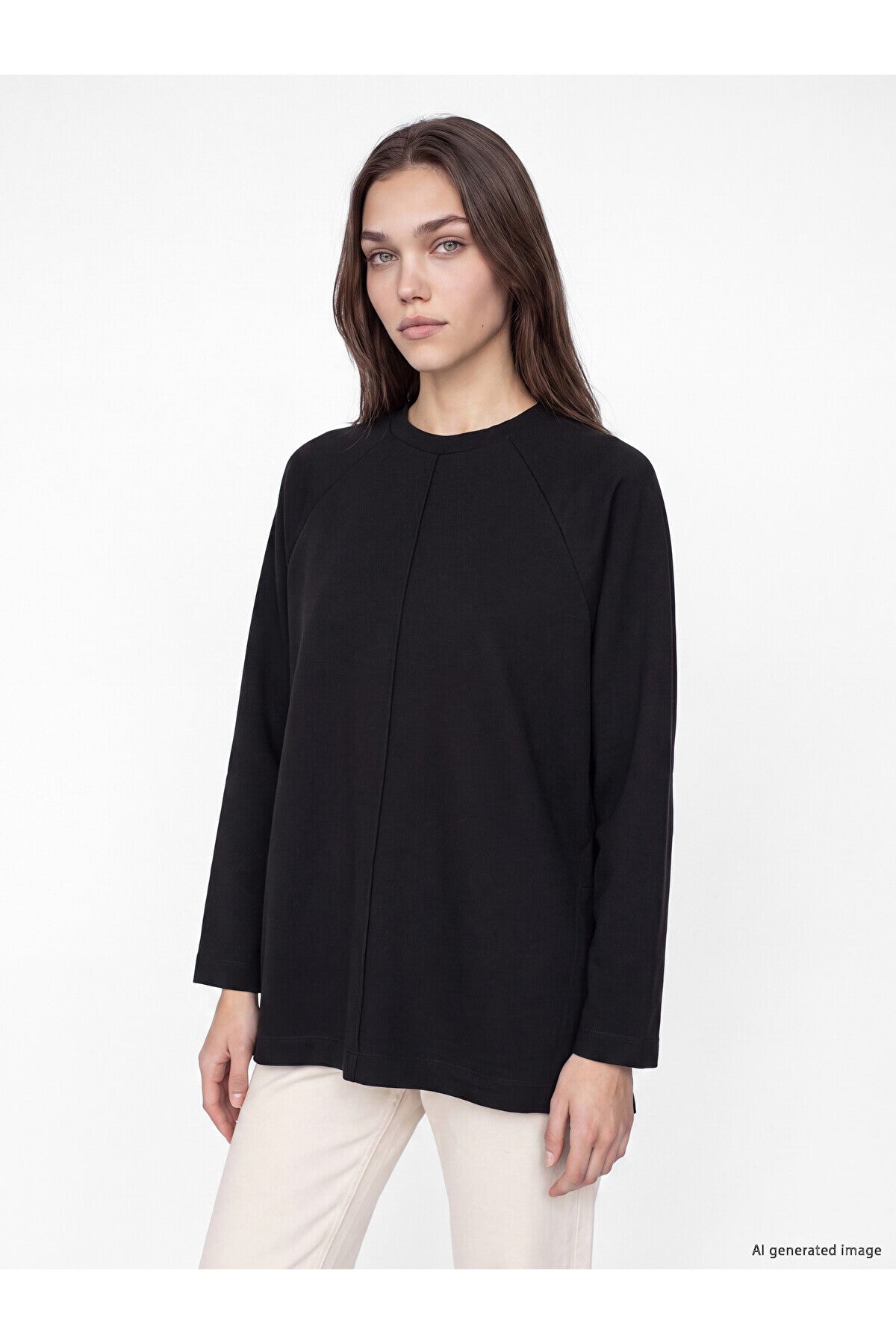 LC Waikiki Kadın Sweatshirt Tunik W6U726D8 - Siyah