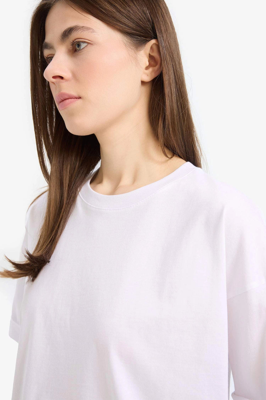 Defacto Kadın Short Sleeve T-Shirt C0099AX - Mor/ Beyaz