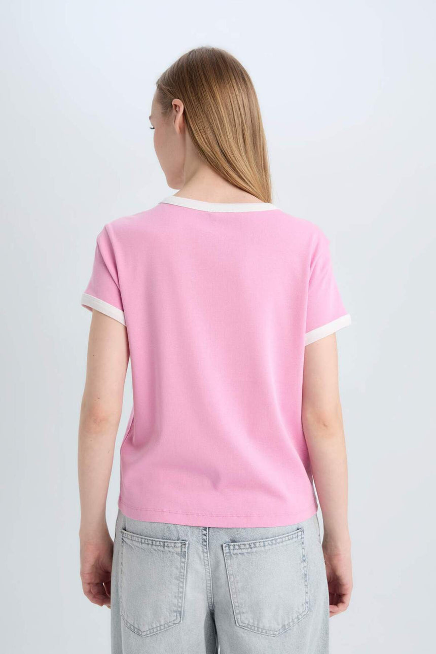 Defacto Kadın Short Sleeve T-Shirt E0675Ax - Pembe