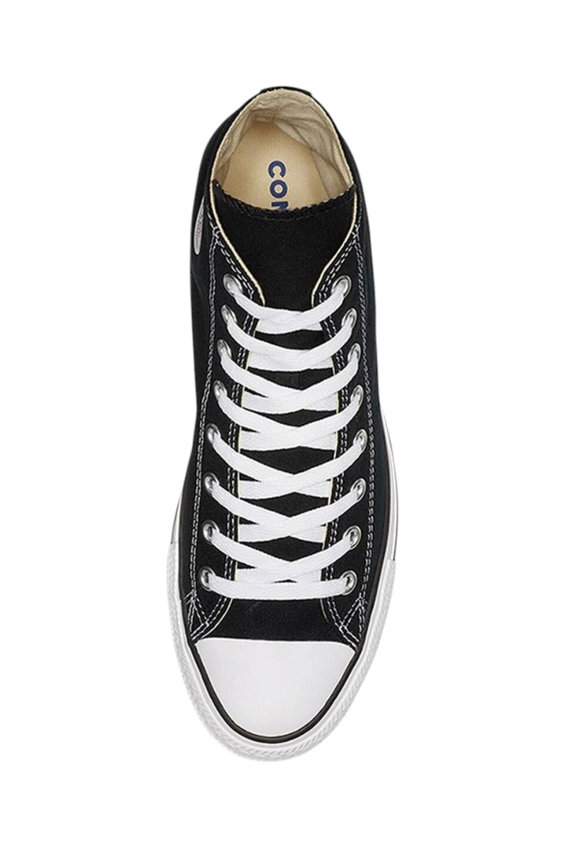 Sporline Converse Chuck Taylor All Star siyah kanvas kadın sneaker, beyaz bağcıklı üstten görünüm