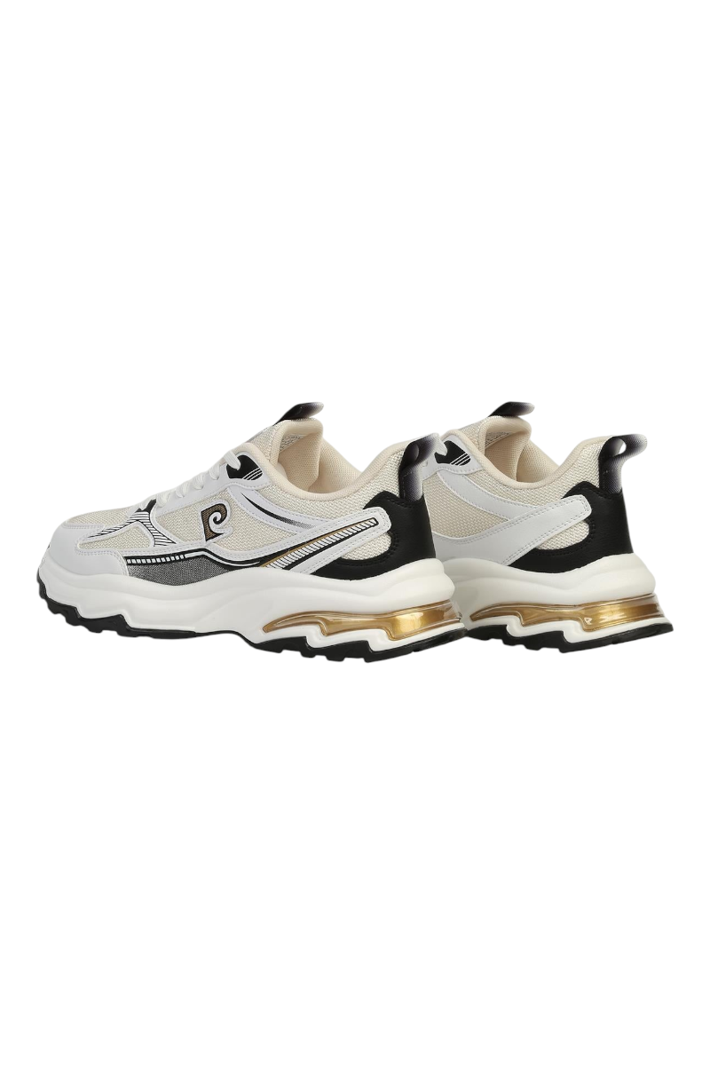 Sporline Pierre Cardin beyaz ve siyah renkli, suni deri detaylı erkek sneaker ayakkabı