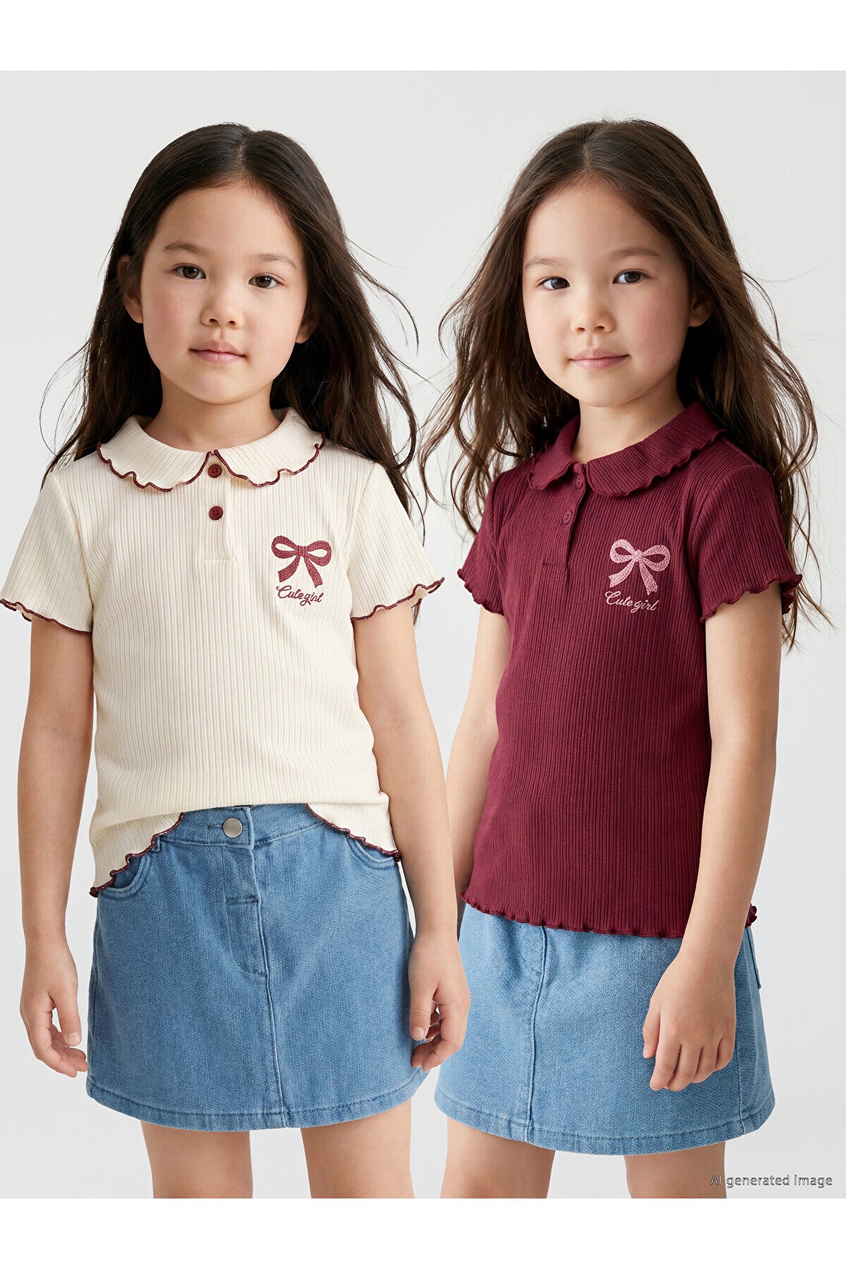 LC Waikiki Kız Çocuk Polo Yaka Fitilli 2'li T-Shirt S6F171B1 - Açık Bordo