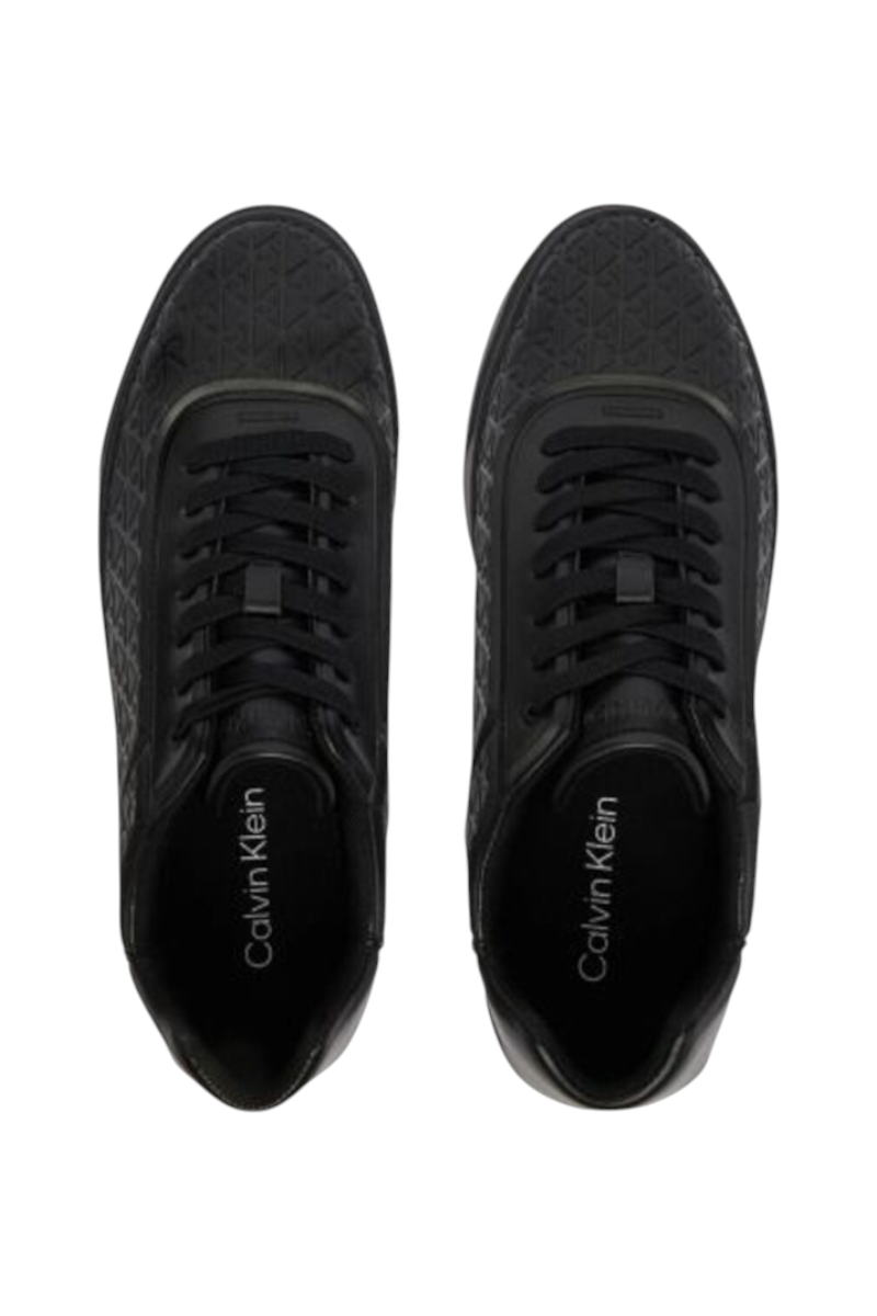 Sporline Calvin Klein siyah kadın sneaker, monogram desenli deri detaylı üst yüzey ve bağcıklı tasarım
