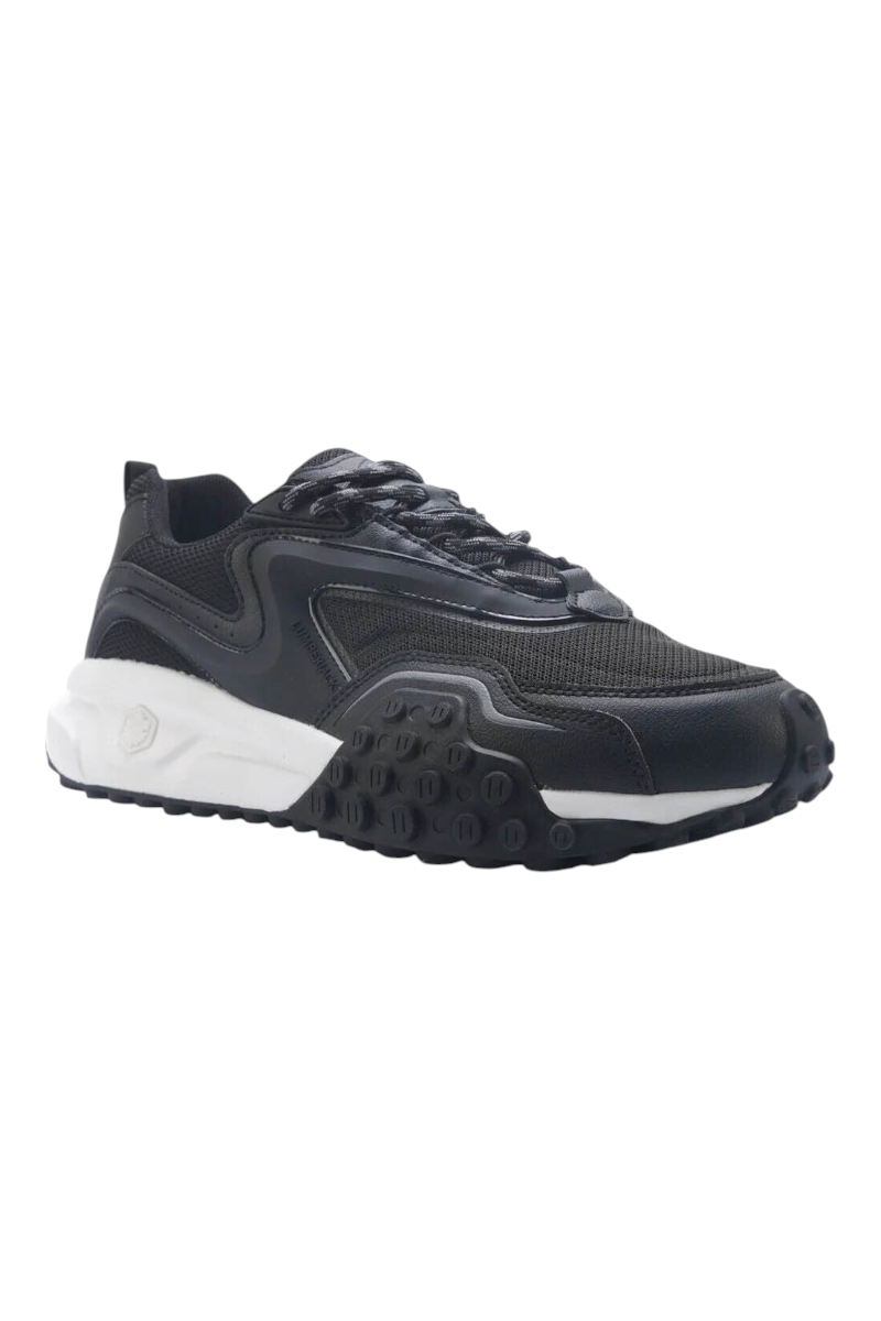 Sporline Lumberjack Klein siyah tekstil erkek sneaker, beyaz tabanlı günlük spor ayakkabı