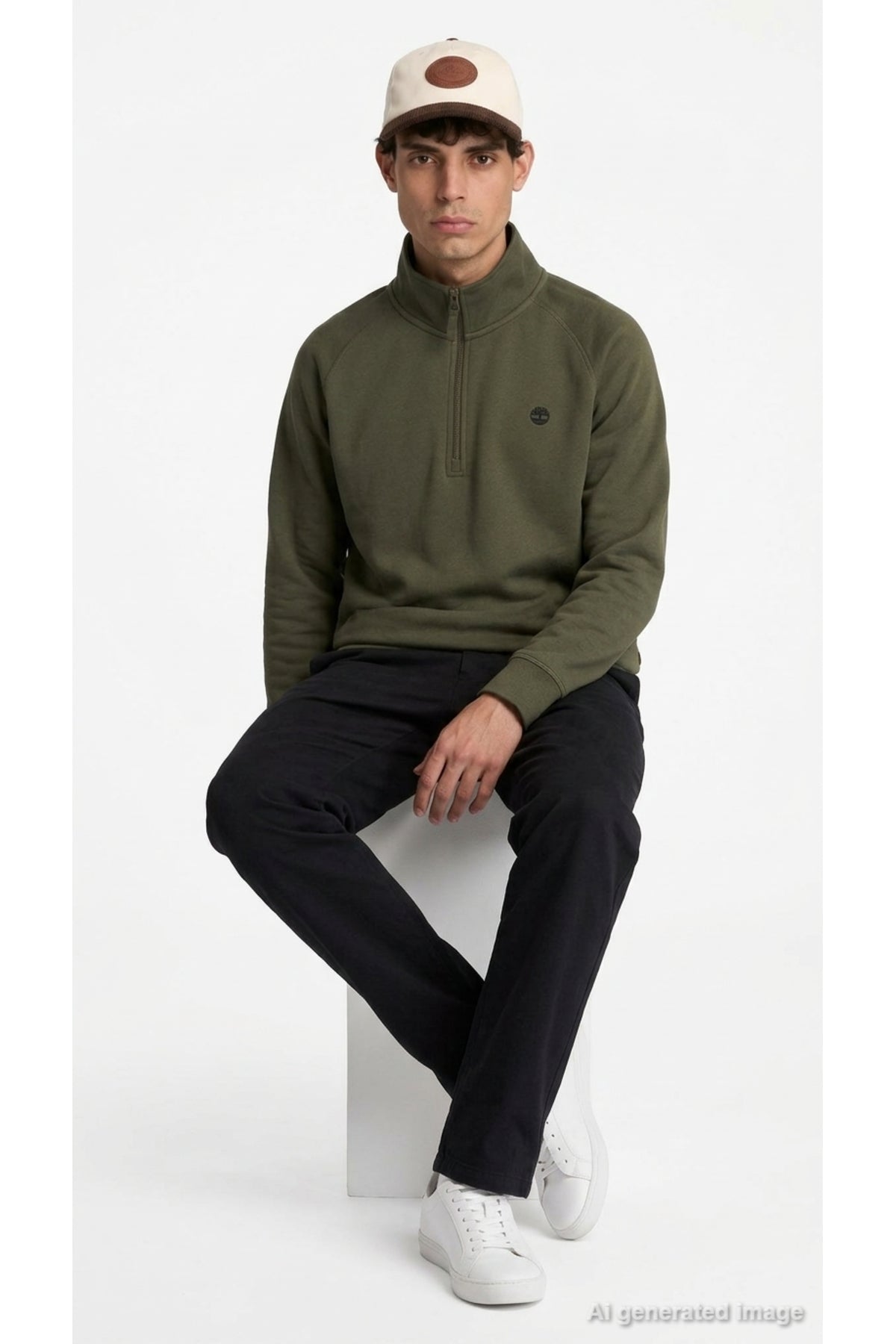 Timberland Erkek Exeter River Yarım Fermuarlı Sweatshirt TBC0YHB9AIE1 - Koyu Haki