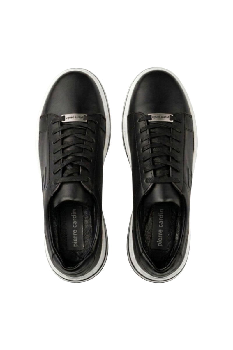 Sporline Pierre Cardin siyah deri erkek sneaker ayakkabı, üstten görünüm