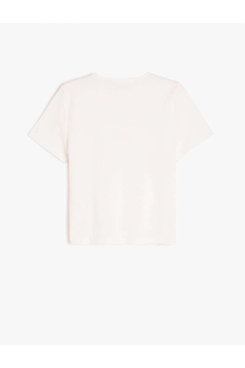 KOTON KADIN TSHIRT SS 5SAL10647IK - Ekru