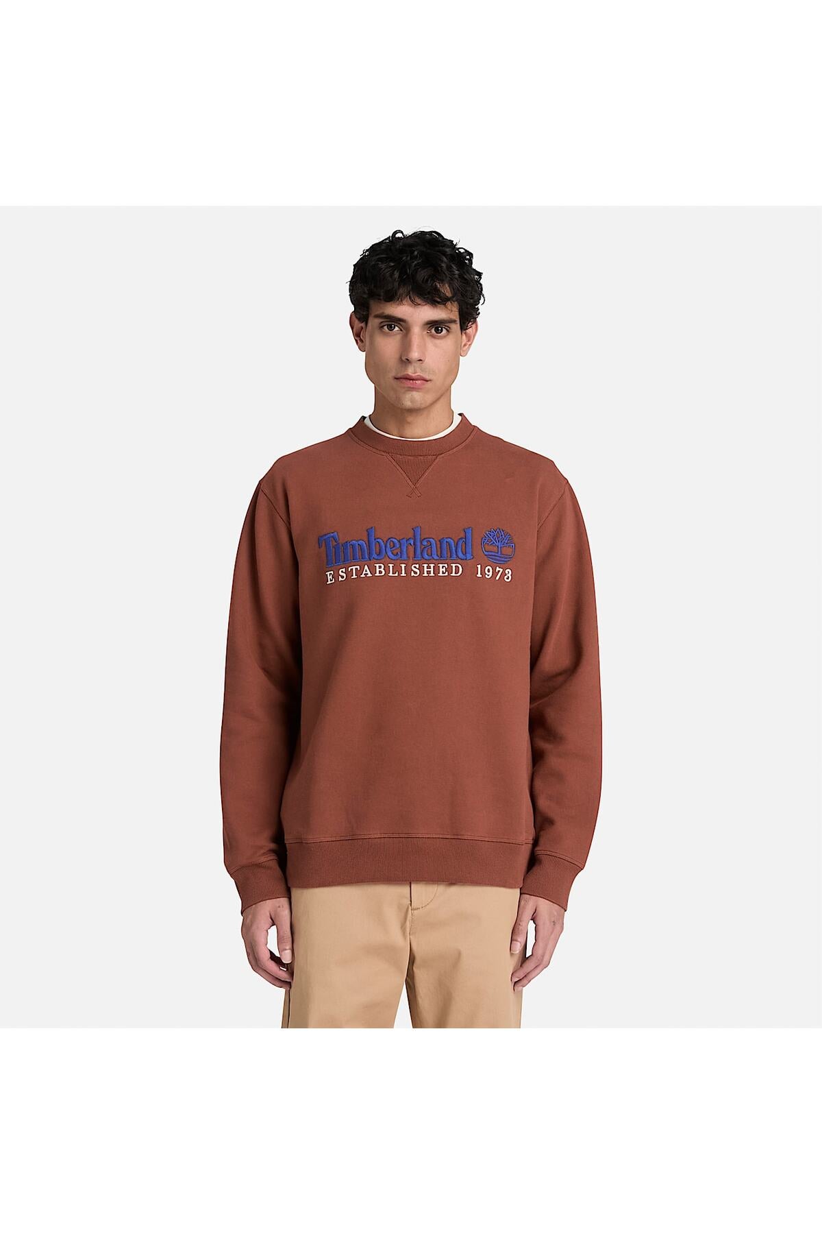 Timberland Erkek Established 1973 Nakış Logolu Sweatshirt TBC0YHB7AIM1 - Kahverengi