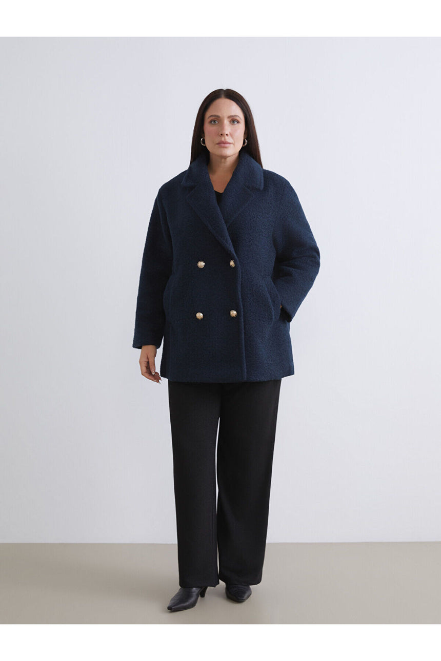 LC Waikiki Kadın Oversize Kruvaze Kaban - Koyu Lacivert
