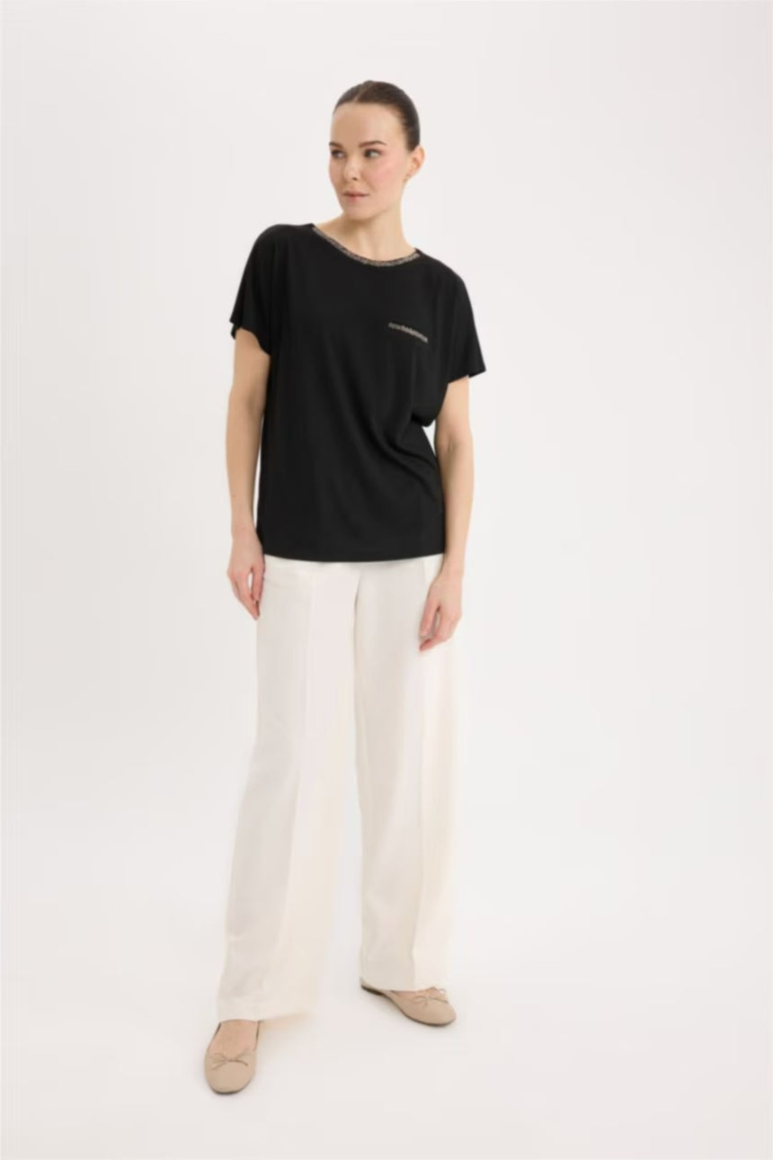 Defacto Kadın Short Sleeve T-Shirt K7701Az - Siyah
