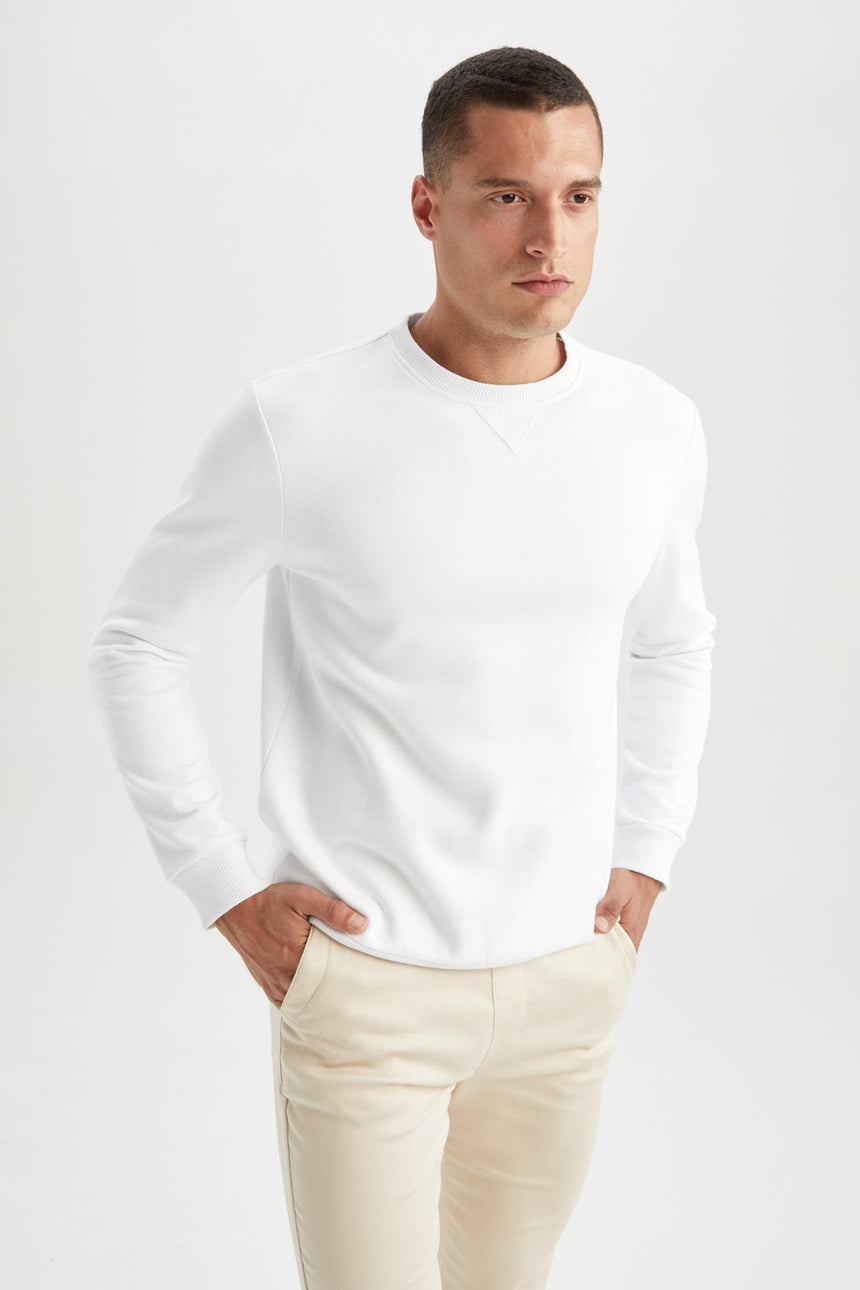 Defacto Erkek Sweat Shirt T3777Az - Kırık Beyaz