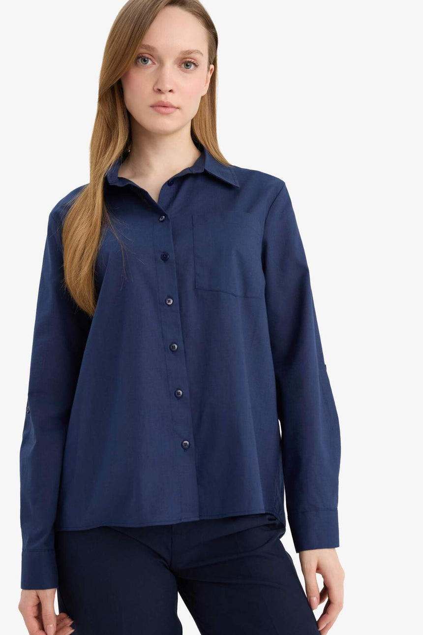 Defacto Kadın Woven Top W7734AZ - Koyu Lacivert