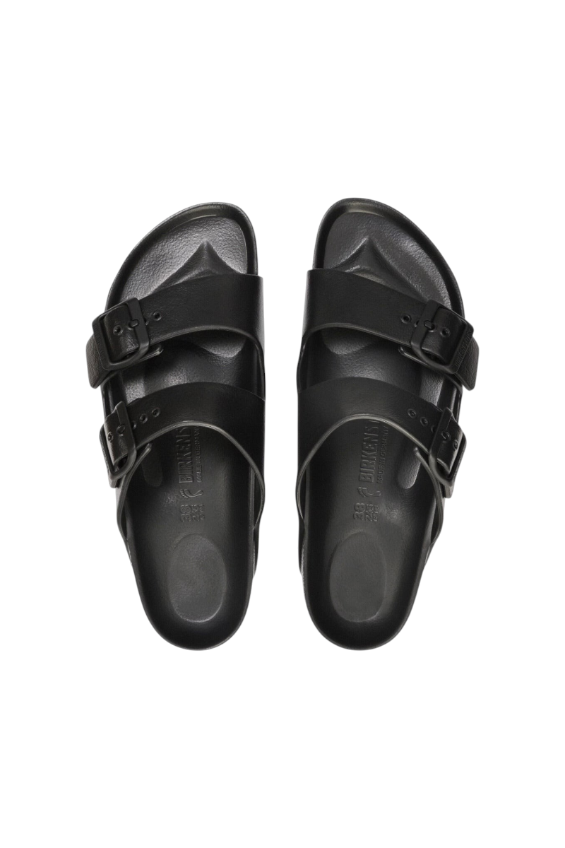 Sporline Birkenstock Arizona Eva siyah kadın terlik, çift tokalı tasarım ve anatomik taban yapısı ile.