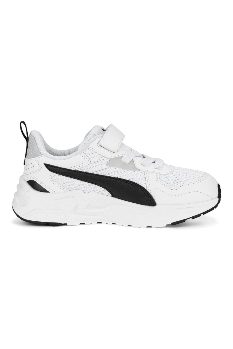 Sporline Puma Trinity Lite AC+ PS beyaz ve siyah detaylı, cırt cırtlı unisex çocuk spor ayakkabısı