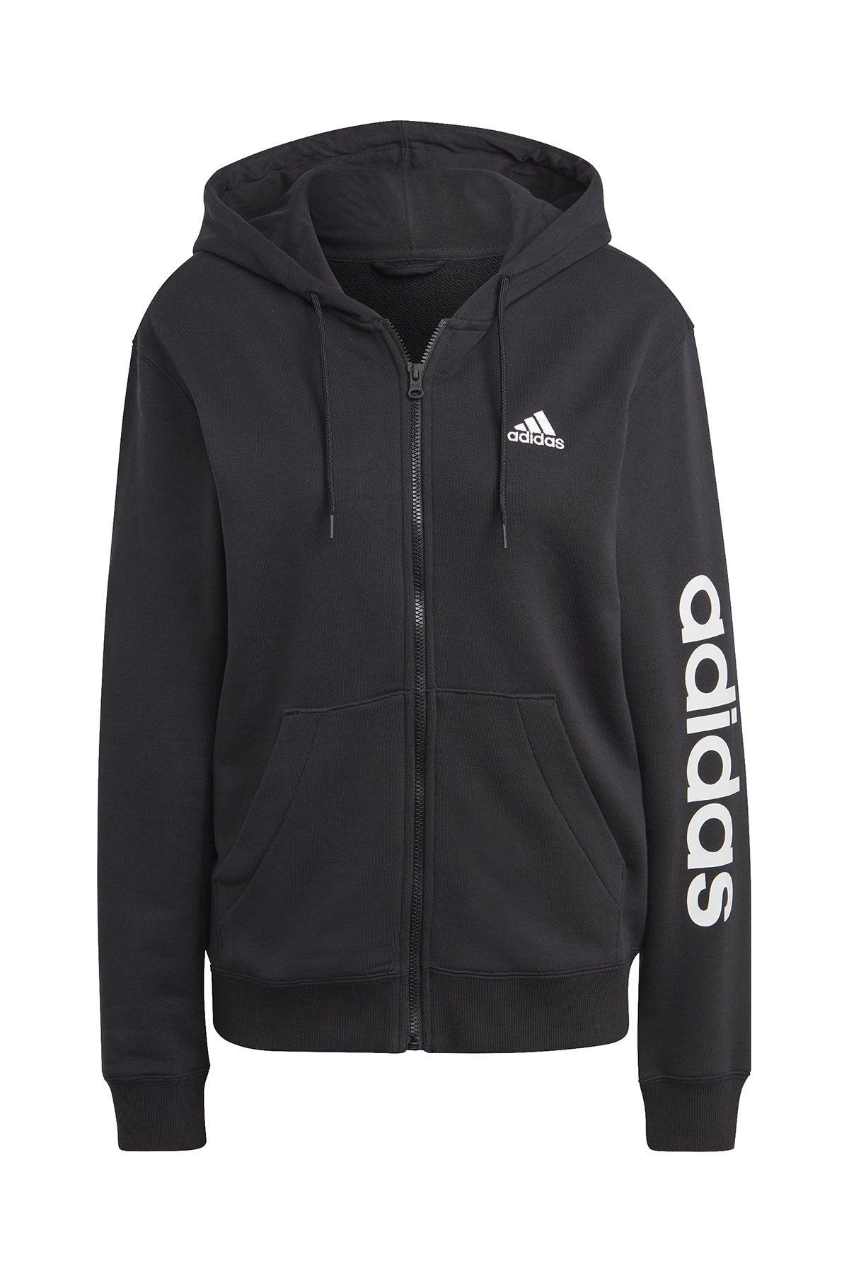 adidas Essentials Linear Kadın Fermuarlı Kapüşonlu Sweatshirt IC6863 - Siyah