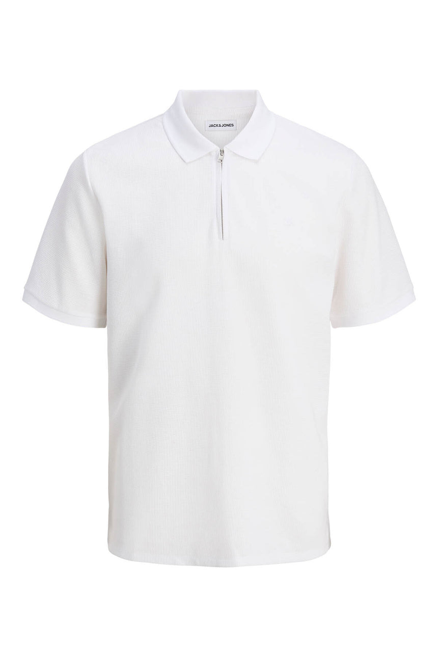 JACK&JONES JJEAUSTIN ZIP POLO SS NOOS 12279177 - Beyaz