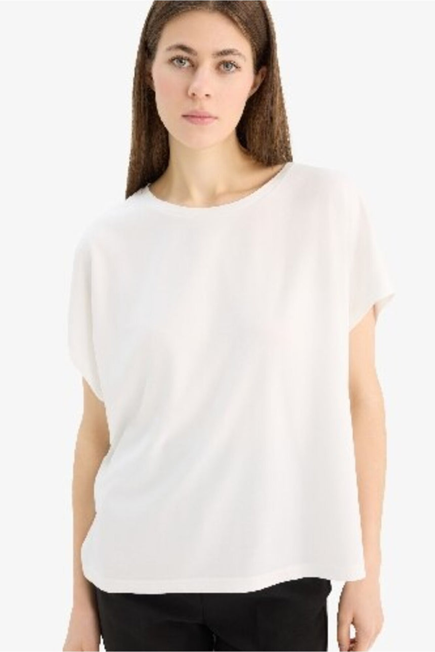Defacto Kadın Short Sleeve T-Shirt C8807Ax - Ekru