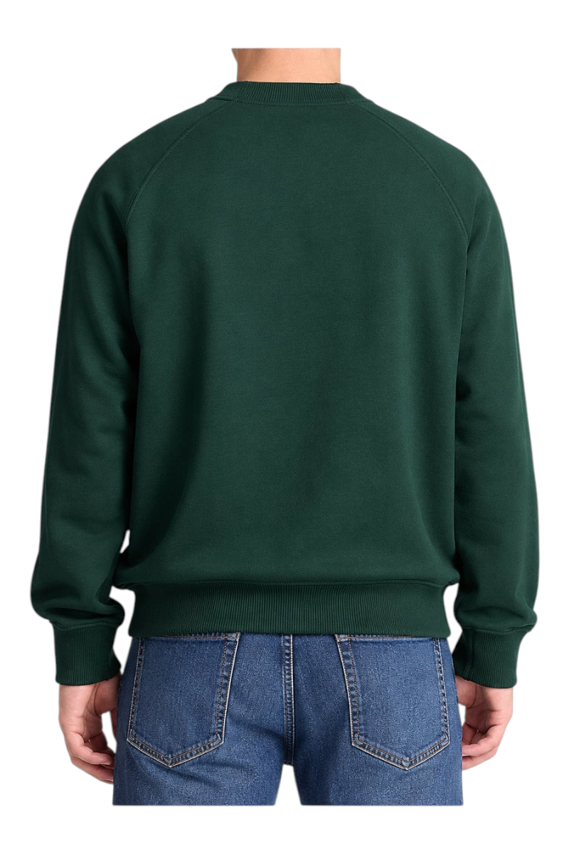 Sporline Timberland Exeter River koyu yeşil bisiklet yaka erkek sweatshirt, ribanalı manşet ve etek ucu detaylı