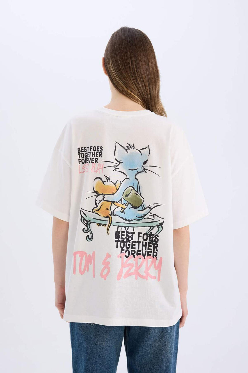 DeFacto Kadın Oversize Kısa Kollu T-Shirt D9130AX - Kırık Beyaz