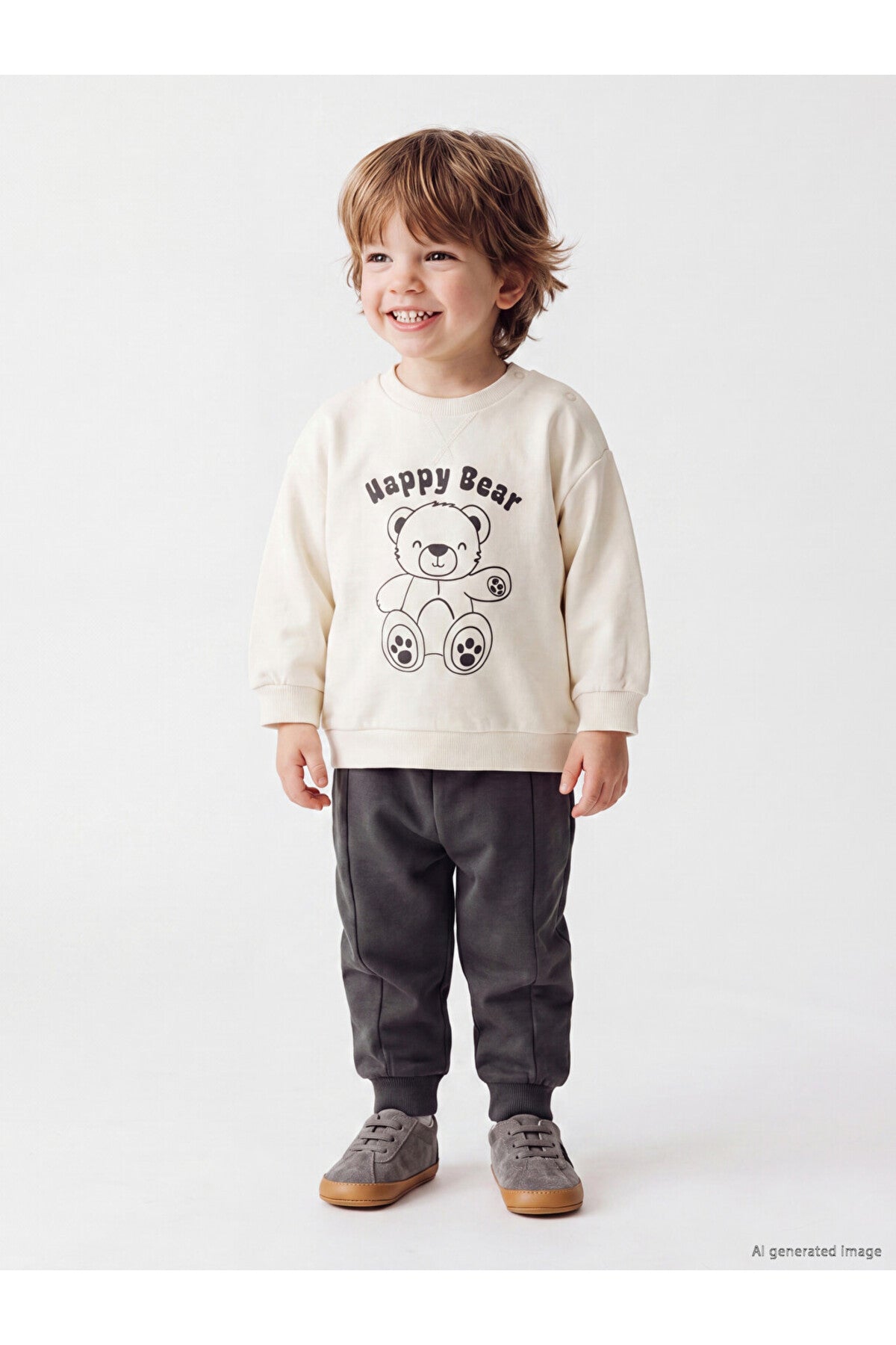 LC Waikiki Erkek Bebek Baskılı Sweatshirt Eşofman Takımı W62007L1 - Açık Bej