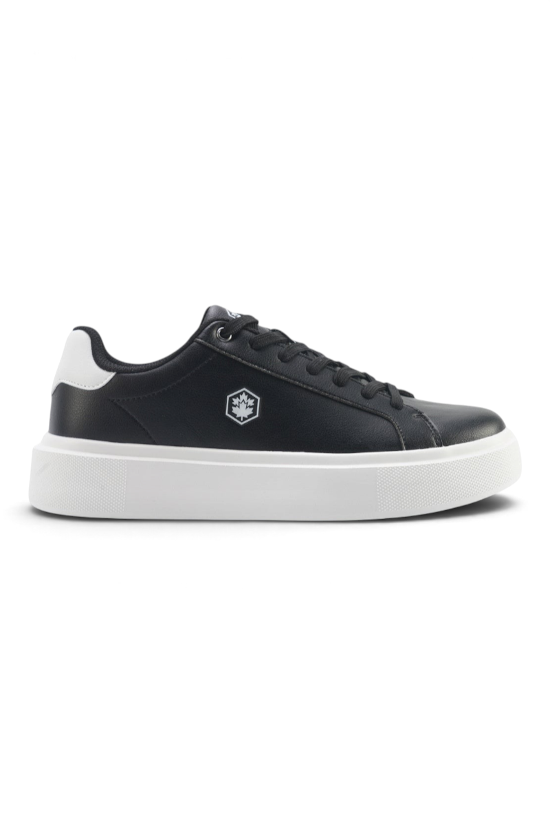 Sporline Lumberjack Clean siyah erkek sneaker, tekstil ve PU karışımlı, beyaz kalın tabanlı günlük spor ayakkabı.