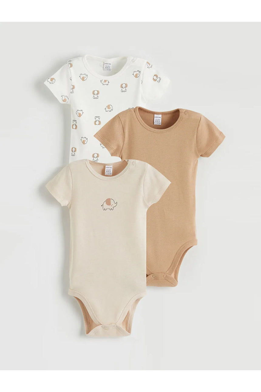LC Waikiki Çocuk 3'lü Kısa Kollu Bebek Body S61802D1 - Krem